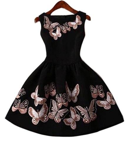 Vintage Round Collar Sleeveless Butterflies Print Ball Gown Dress For Women