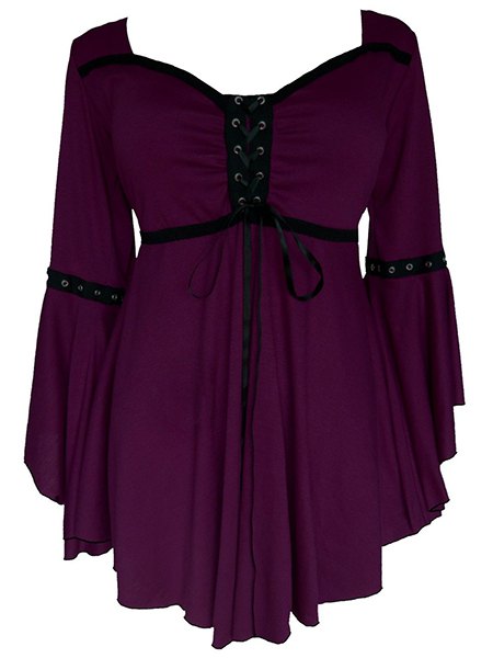 Stylish Sweetheart Neck 3/4 Sleeve Lace-Up Spliced Blouse For Women