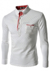 Turndown Collar Dot Print Cotton White Tees