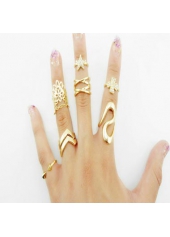 Rhinestone Embellished Gold Metal Rings Set