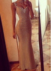 Sleeveless Hollow Back Sequin Decorated Mermaid Dress