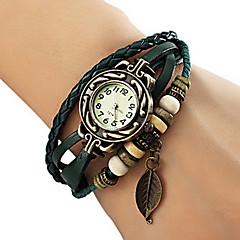 Women's Watch Bohemian Leaf Pendent Leather Weave Bracelet
