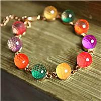 Candy Color Shiny Polyhedron Beads Bracelet Cuff Jewelry for Girls Ladies Women