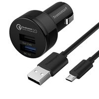 [Spain stock][Qualcomm Official Certified] Tronsmart Quick Charge 2.0 30W 2 Ports USB Rapid Car Charger Adapter with VoltIQ 5V/2.4A + Quick Charge 2.0 12V/1.5A Technology Include 1*3FT USB to Micro USB Cable