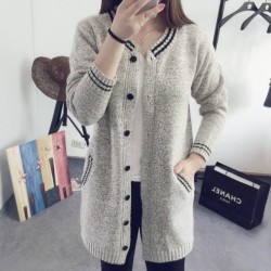 New Fashion Women Casual V-Neck Long Sleeve Knit Long Loose Cardigan Sweater