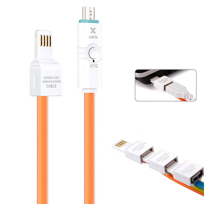 USB Charging & Data Sync Cable w/ LED Indicator & OTG Function for Android Phones - Orange (100cm)