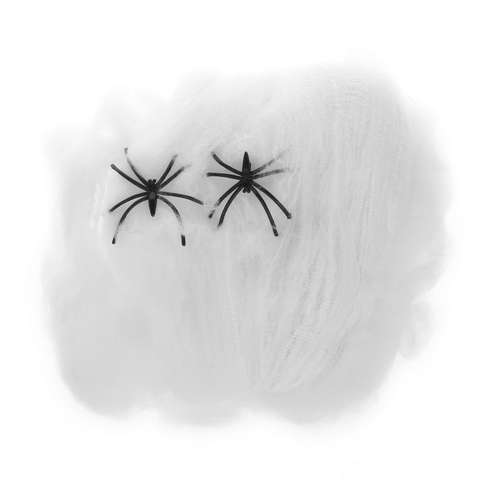 Stretchable Spider Web w/ Spiders Decoration Props for Halloween - White + Black
