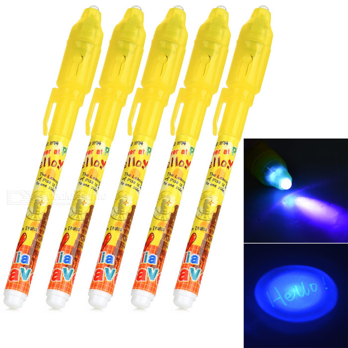 Invisible Ink Secret Messages UV Money Detector Pen - Yellow (3 x L735 / 5pcs)