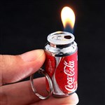 Mini Cola Can Style Refillable Gas Cigarette Lighter with Keychain