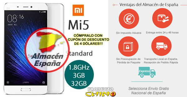 Xiaomi Mi5 Almacén España Cupón Descuento Alegre Compra