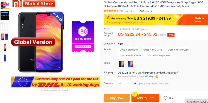  Xiaomi Redmi Note 7 Oferta a solo $148.99 en Aliexpress