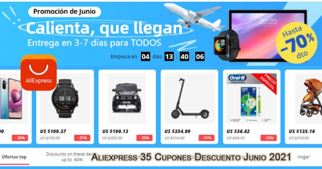 7 Aliexpress Cupones Descuento Junio 2021