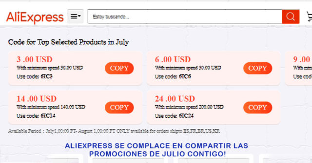 AliExpress se complace en compartir las promociones de julio contigo!