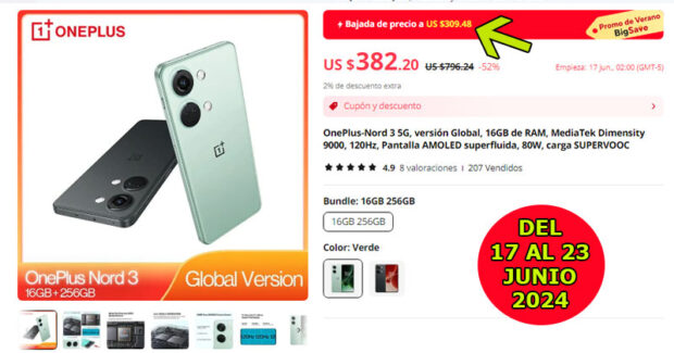OnePlus Nord 3 OFERTA Aliexprress a solo 309 dólares!